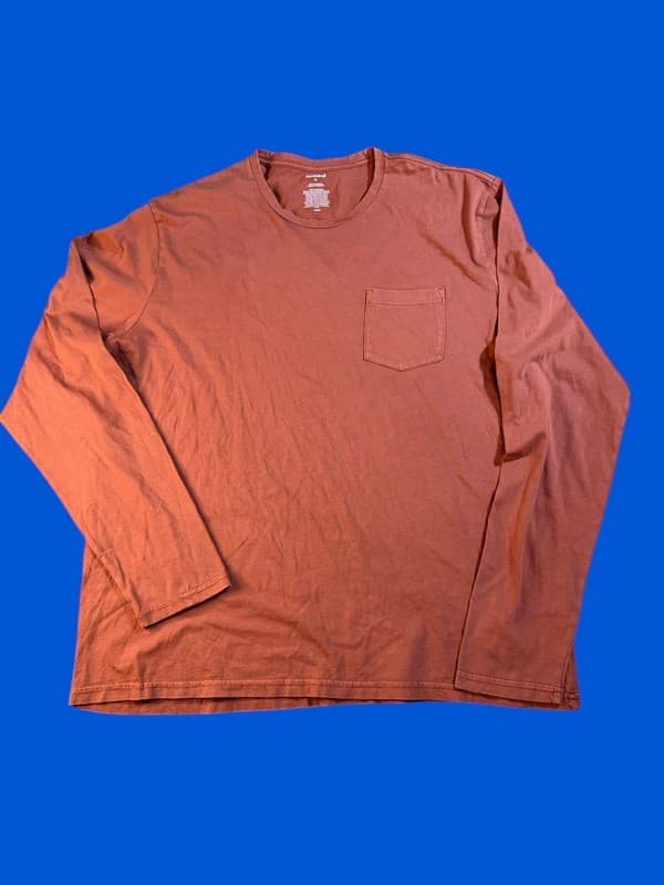 Abound Men's XL Long Sleeve Cotton Pocket T-Shirt Terracotta - Image 1
