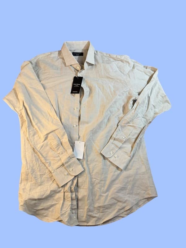 Nordstrom Trim Fit Tan Linen Blend Long Sleeve Button Up Shirt Size 16.5 36-37 - Image 1