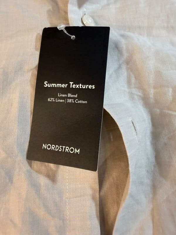 Nordstrom Trim Fit Tan Linen Blend Long Sleeve Button Up Shirt Size 16.5 36-37 - Thumbnail 4