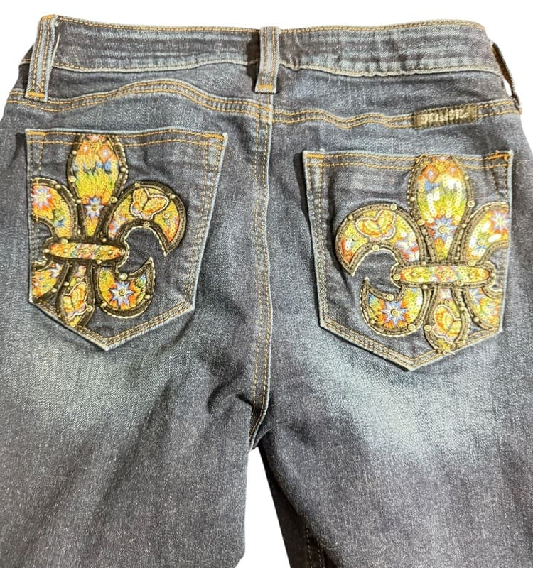 Miss Me Skinny Jeans Womens 27 Dark Wash Embellished Fleur De Lis - Thumbnail 5