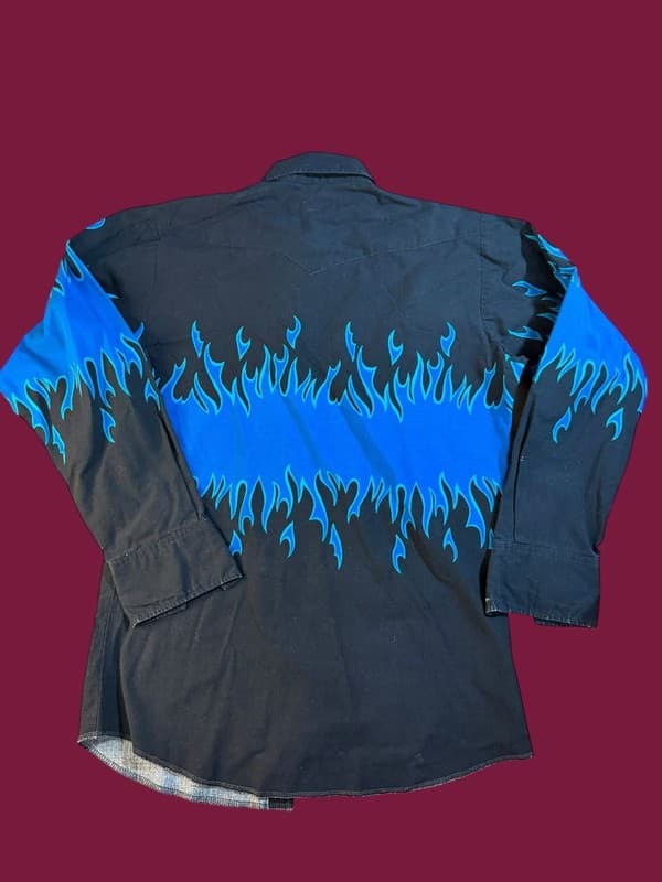 Vintage Brooks & Dunn Panhandle Slim Black Blue Flame Western Button Down Shirt - Thumbnail 2