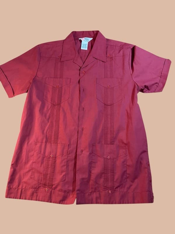 Vintage Romani Collection Men's Red Guayabera Cuban Wedding Shirt Size L - Image 1