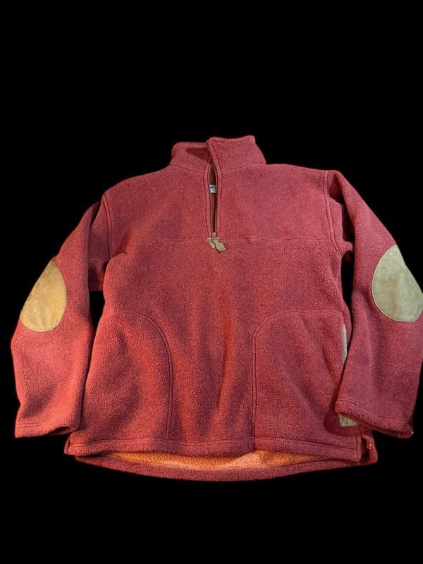 Orvis Men's Large Red Fleece Quarter-Zip Pullover with Faux Suede Elbow Patches - Image 1