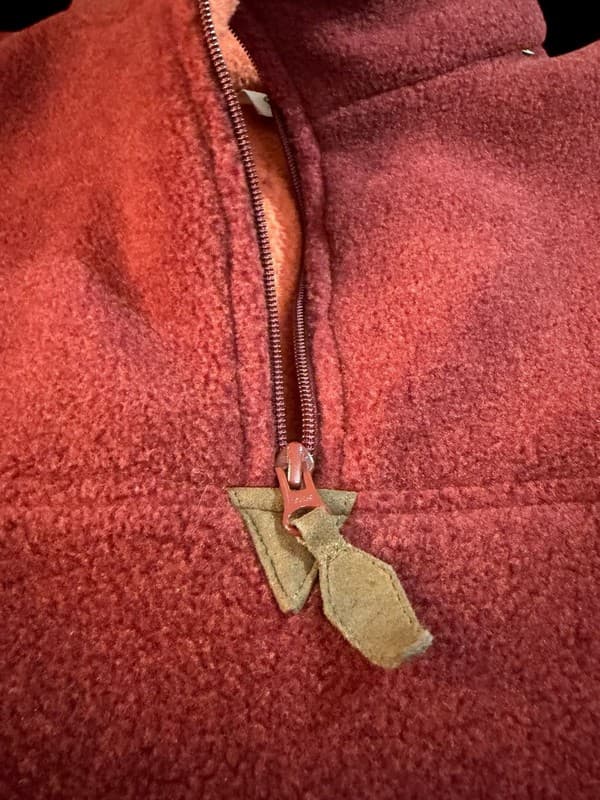 Orvis Men's Large Red Fleece Quarter-Zip Pullover with Faux Suede Elbow Patches - Thumbnail 8