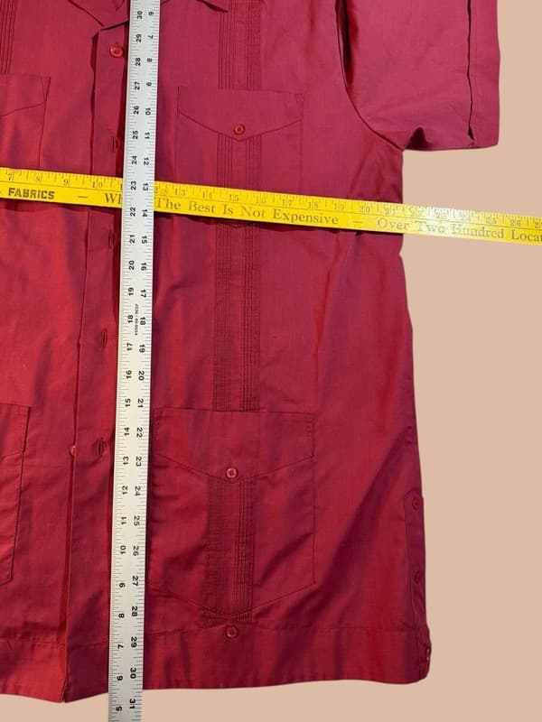 Vintage Romani Collection Men's Red Guayabera Cuban Wedding Shirt Size L - Thumbnail 7