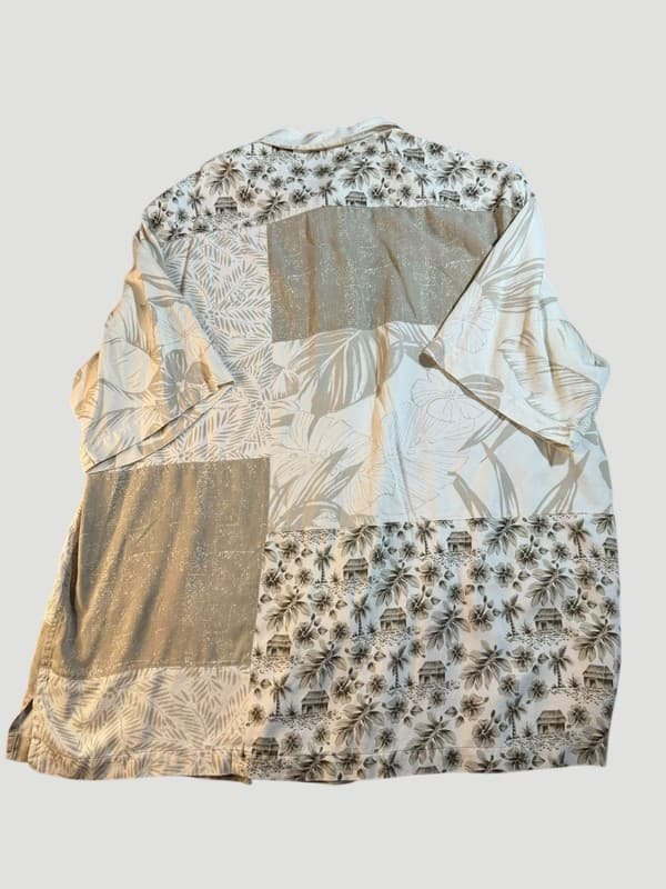 Caribbean Mens XL Silk Blend Patchwork Tropical Hawaiian Aloha Button Down Shirt - Thumbnail 2