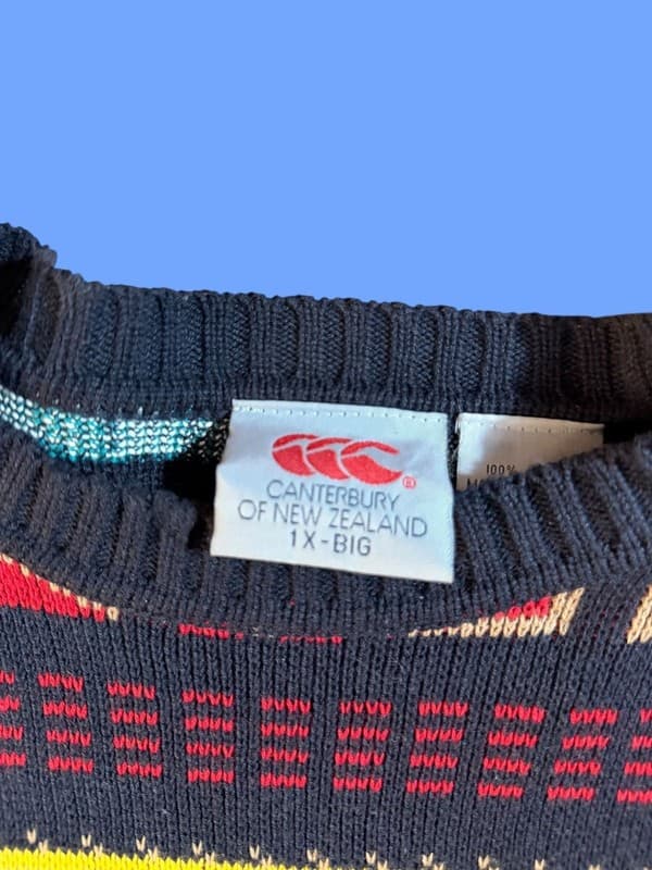 Vintage Canterbury of New Zealand 90s Nautical Flag Knit Sweater 1X Big - Thumbnail 3