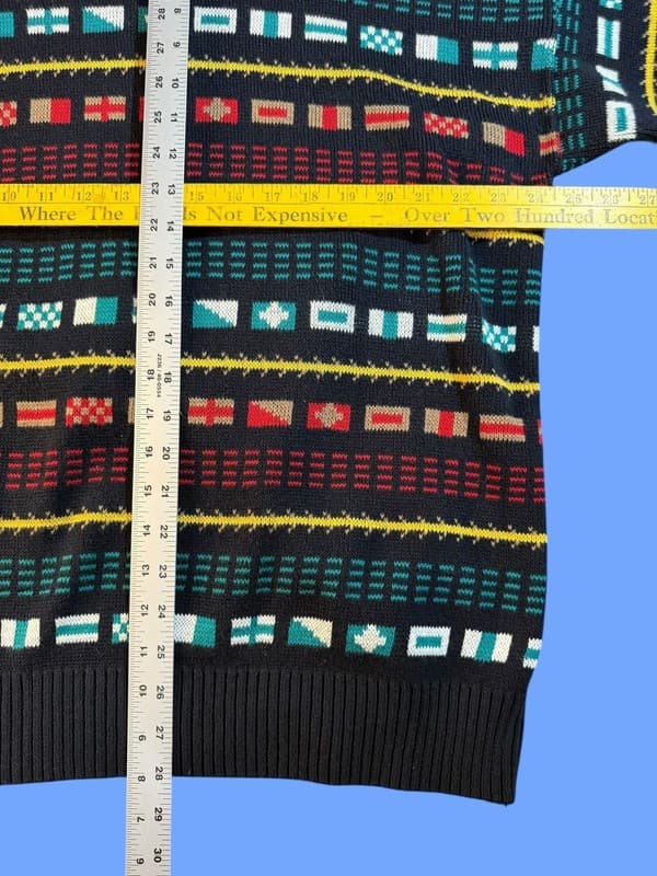 Vintage Canterbury of New Zealand 90s Nautical Flag Knit Sweater 1X Big - Thumbnail 4