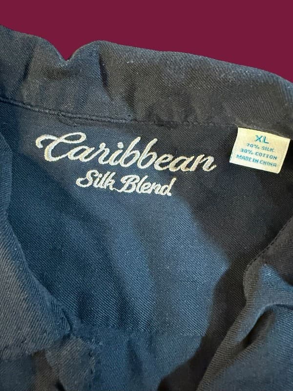 Caribbean Silk Blend Mens XL Black Short Sleeve Camp Collar Shirt - Thumbnail 3
