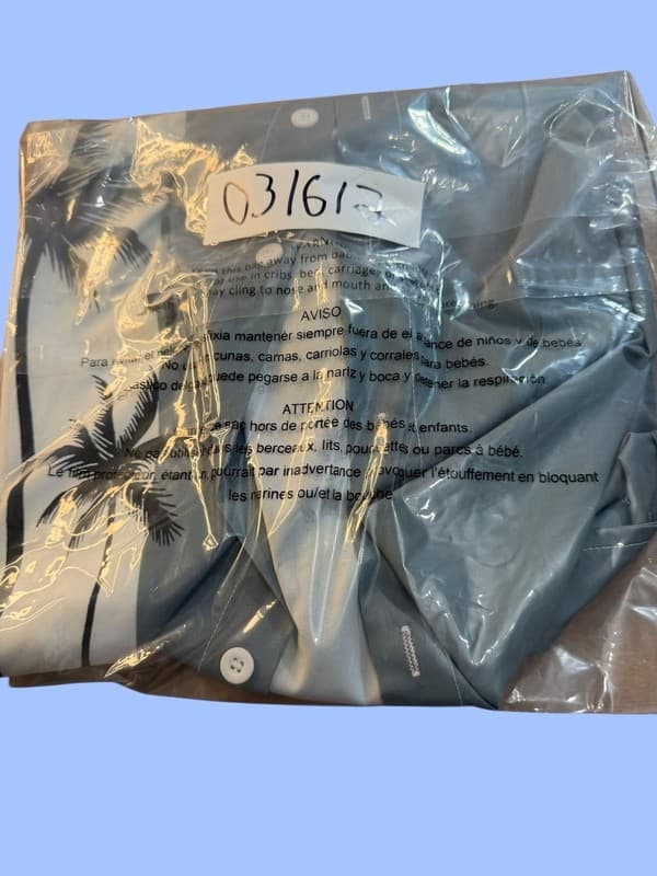 Men’s 1XL Short Sleeve Button Up Bowling Shirt Blue Palm Tree Graphic 100% Pol - Thumbnail 6