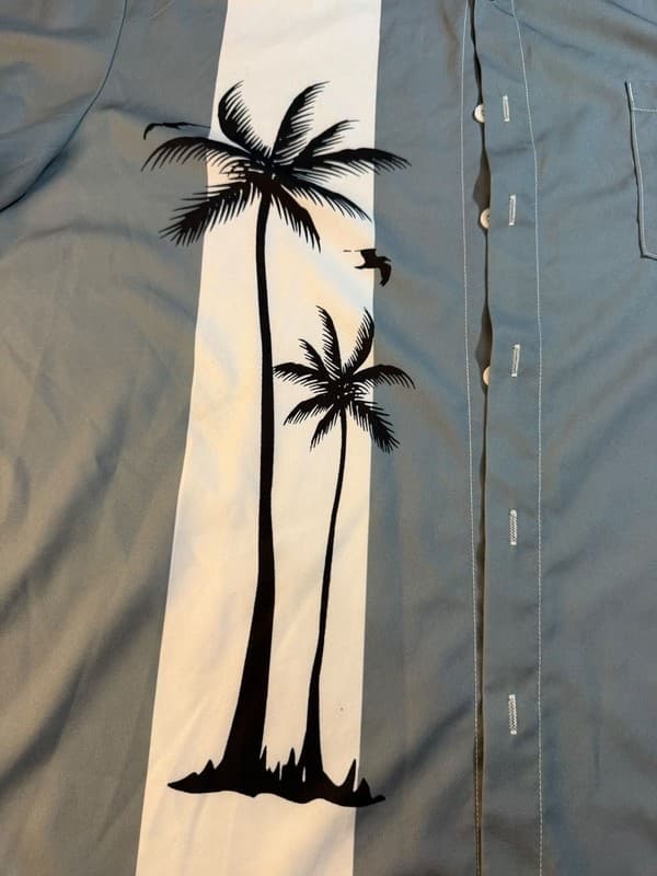 Men’s 1XL Short Sleeve Button Up Bowling Shirt Blue Palm Tree Graphic 100% Pol - Thumbnail 8