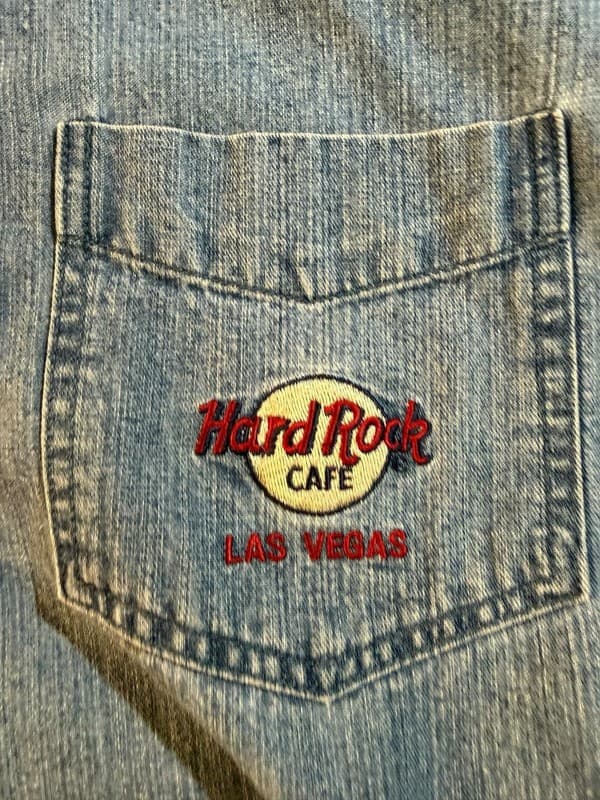 Vintage Hard Rock Cafe Las Vegas Embroidered Denim Button Up Shirt Size M - Thumbnail 4