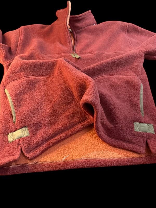 Orvis Men's Large Red Fleece Quarter-Zip Pullover with Faux Suede Elbow Patches - Thumbnail 3