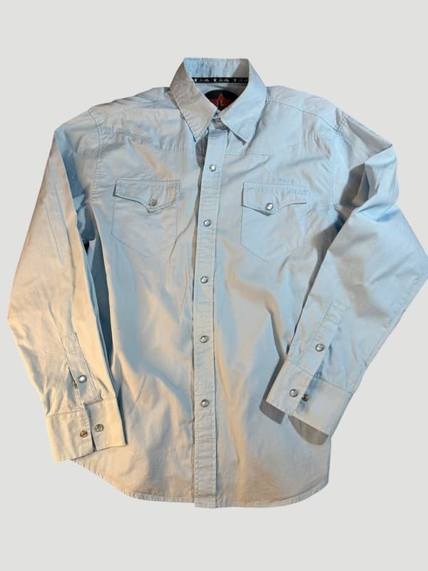 Los Altos Men's Light Blue 100% Cotton Pearl Snap Western Shirt Size L - Image 1
