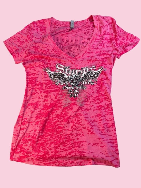 Sturgis 2018 Black Hills Rally SD Pink Burnout V-Neck T-Shirt - Image 1