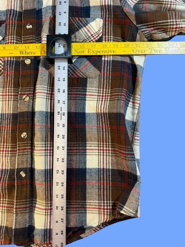 Vintage Blair Men's Brown Plaid 100% Acrylic Flannel Shirt Size L - Thumbnail 7