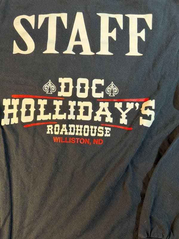 Doc Holliday's Roadhouse Williston ND Staff Long Sleeve Graphic T-Shirt Small - Thumbnail 7
