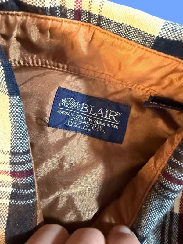 Vintage Blair Men's Brown Plaid 100% Acrylic Flannel Shirt Size L - Thumbnail 3