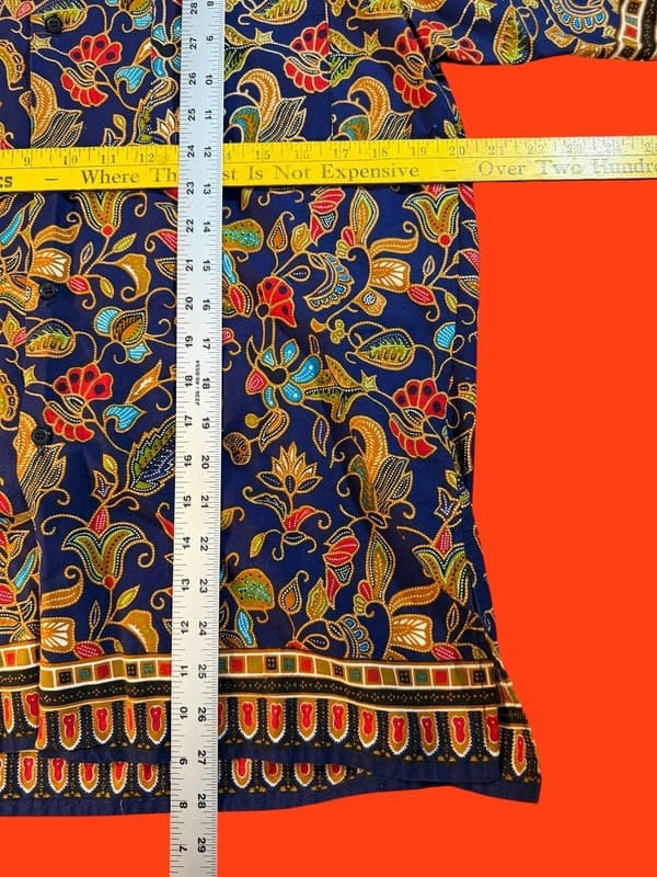 Vintage Sinar Pagi Singapore Batik Shirt Unisex L Floral Navy Blue 80s/90s - Thumbnail 4