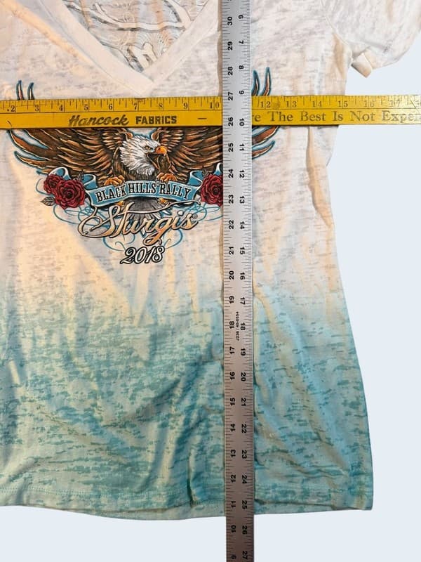 Womens Sturgis 2018 Black Hills Rally Eagle Graphic V-Neck T-Shirt Size L - Thumbnail 7