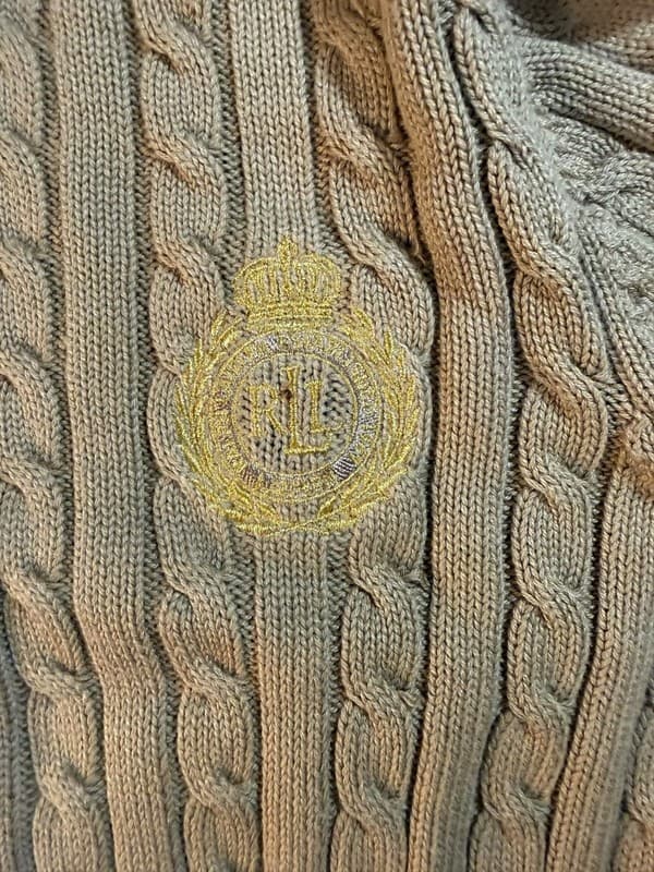 Lauren Ralph Lauren Women's Tan Cable Knit Full Zip Crest Cardigan Sweater M - Thumbnail 6