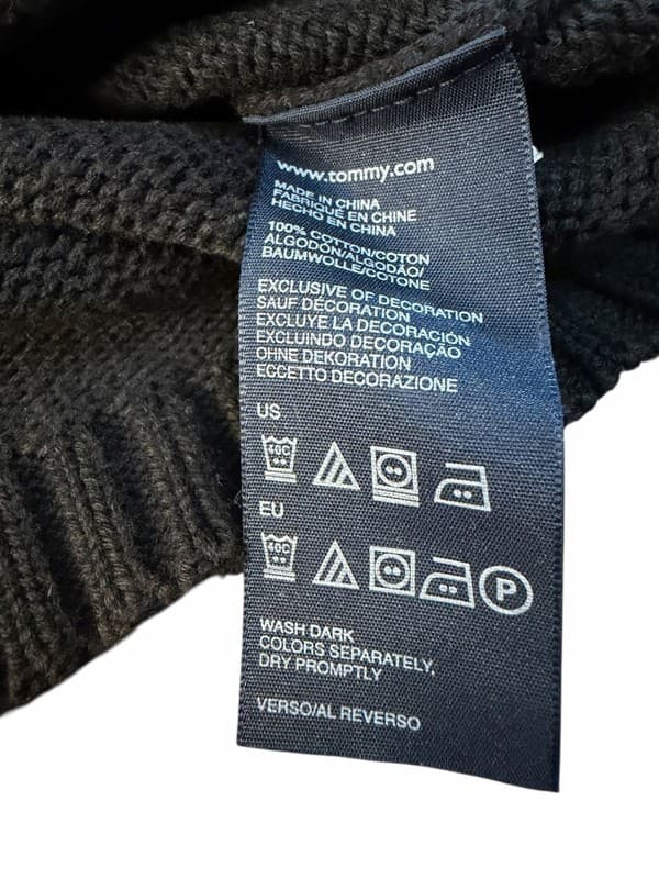 Tommy Hilfiger Women's Black Ribbed 1/4 Zip Cotton Knit Sweater w Red Crest Logo - Thumbnail 3