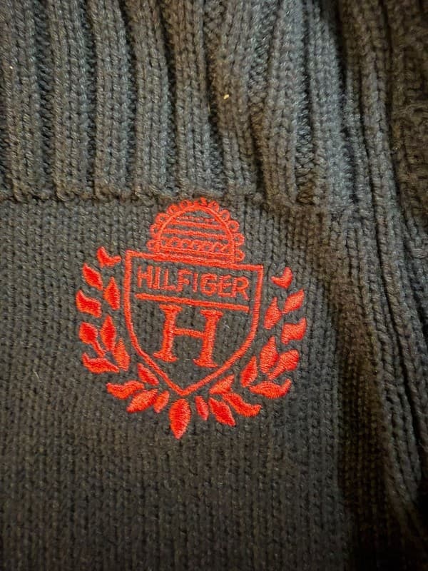 Tommy Hilfiger Women's Black Ribbed 1/4 Zip Cotton Knit Sweater w Red Crest Logo - Thumbnail 7