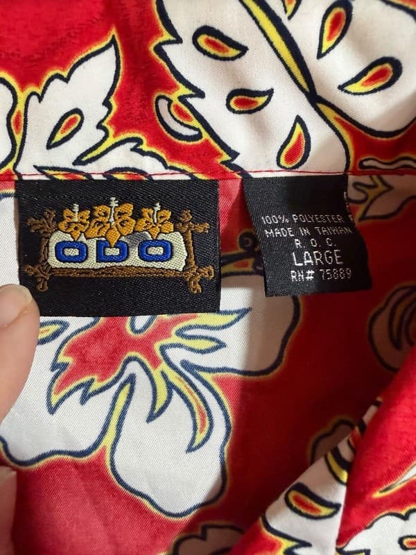 ODO Men's Red Hibiscus Floral Tropical Hawaiian Aloha Shirt Size Large - Thumbnail 3