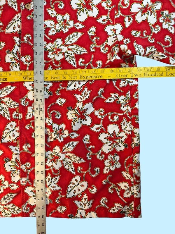 ODO Men's Red Hibiscus Floral Tropical Hawaiian Aloha Shirt Size Large - Thumbnail 5