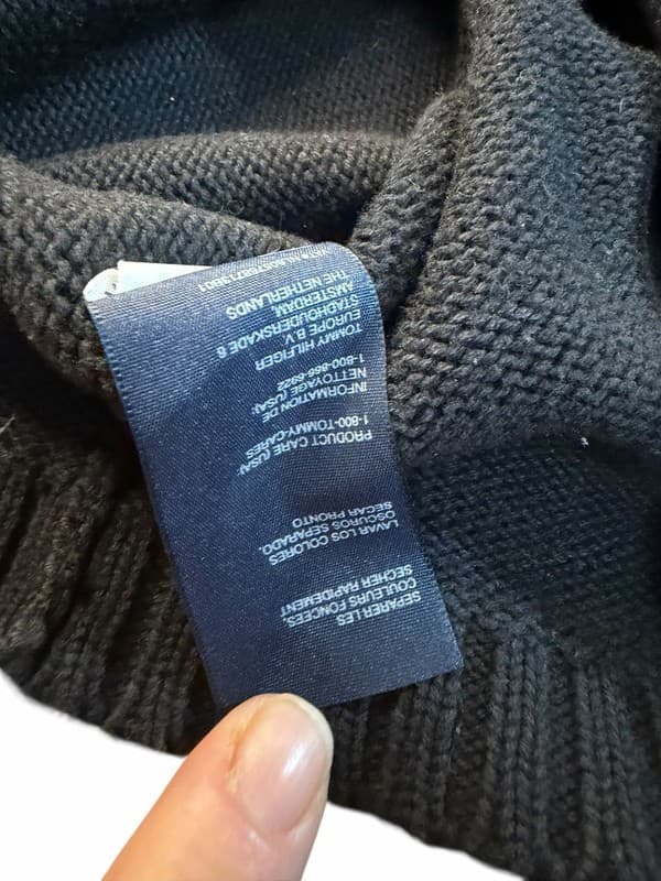 Tommy Hilfiger Women's Black Ribbed 1/4 Zip Cotton Knit Sweater w Red Crest Logo - Thumbnail 4