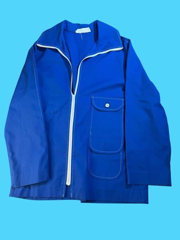 Vintage 70s White Stag Blue Zip-Up Jacket with Contrast Stitching and Safari Poc - Image 1