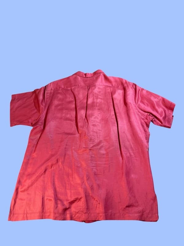 Vintage Polo Ralph Lauren Caldwell Silk Linen Camp Shirt Red XL - Thumbnail 2