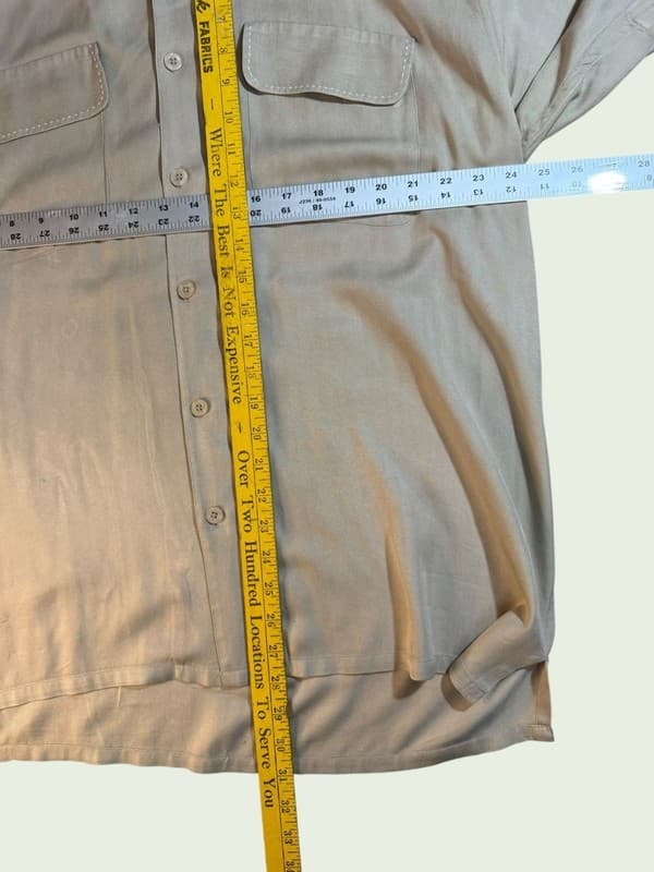 Vintage Paradise Cove 100% Silk Herringbone Camp Shirt Beige XL - Thumbnail 4