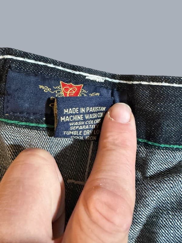 Vintage Corked Jeans Baggy Denim Jorts with Blue and Green Swirl Embroidery 42�� - Thumbnail 4