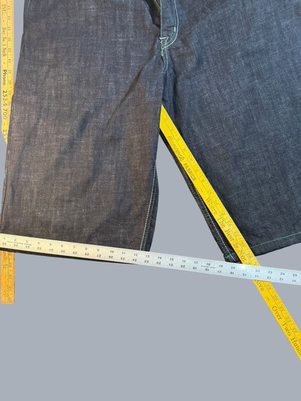 Vintage Corked Jeans Baggy Denim Jorts with Blue and Green Swirl Embroidery 42�� - Thumbnail 9