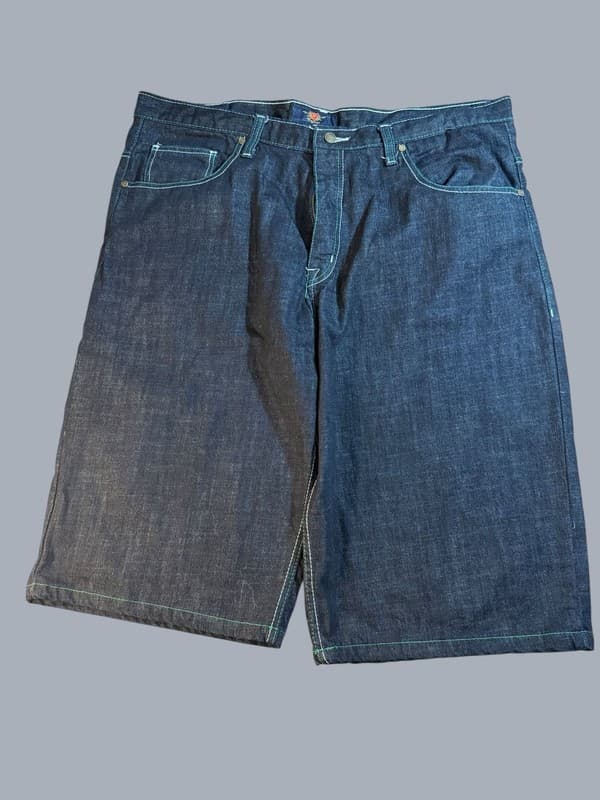 Vintage Corked Jeans Baggy Denim Jorts with Blue and Green Swirl Embroidery 42�� - Image 1