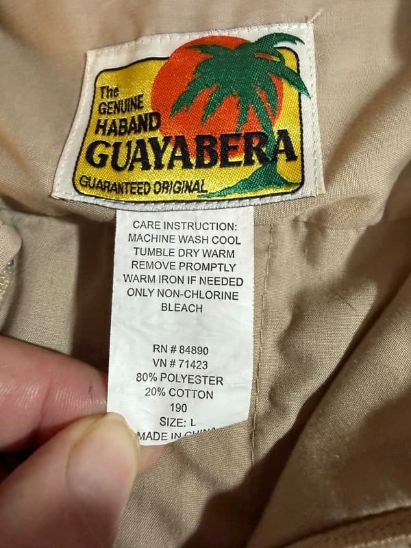 Vintage Haband Guayabera Zip-Up Short Sleeve Embroidered Shirt Beige Large - Thumbnail 3