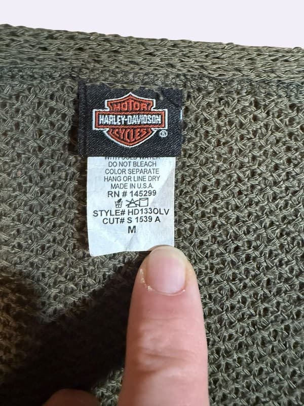 Harley-Davidson Women's Mixed Media Olive Green Rhinestone Wing Graphic Top - Thumbnail 3