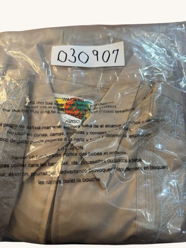 Vintage Haband Guayabera Zip-Up Short Sleeve Embroidered Shirt Beige Large - Thumbnail 5