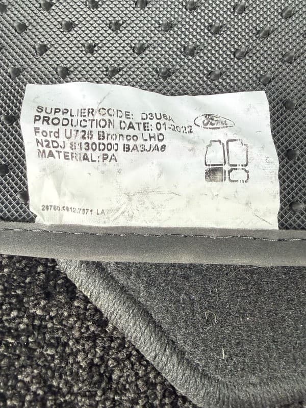 OEM 2021-2023 Ford Bronco Carpet Floor Mats Set 4pc Black U725 LHD - Thumbnail 6