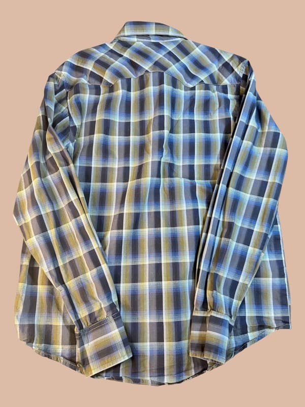 Wrangler American Cowboys Men's Blue Plaid Pearl Snap Western Shirt Size M - Thumbnail 2