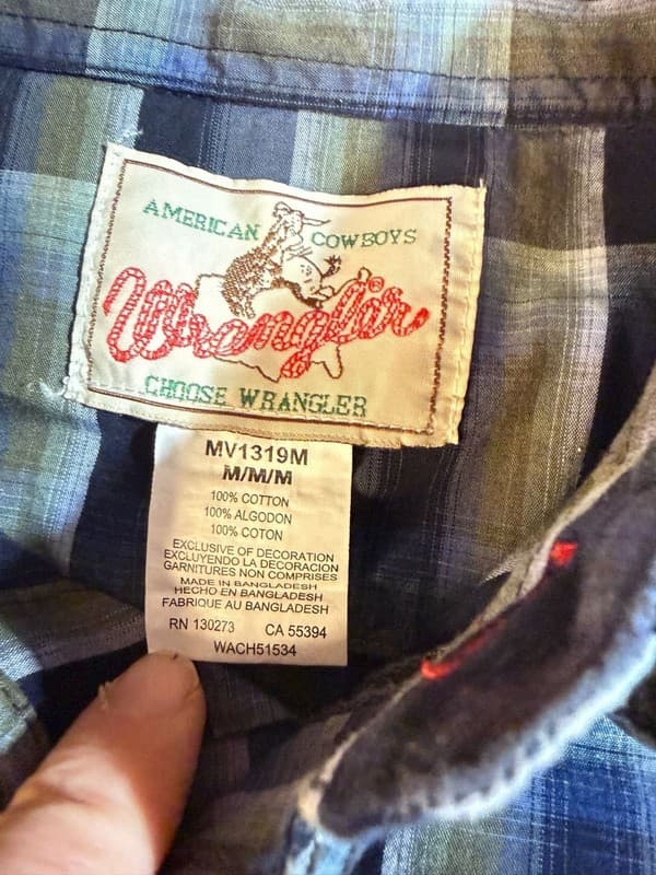 Wrangler American Cowboys Men's Blue Plaid Pearl Snap Western Shirt Size M - Thumbnail 3