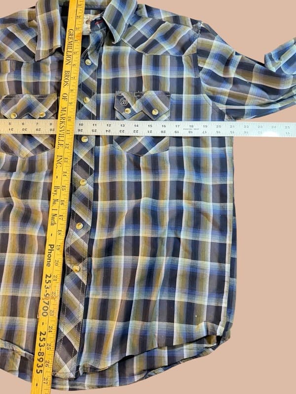 Wrangler American Cowboys Men's Blue Plaid Pearl Snap Western Shirt Size M - Thumbnail 5