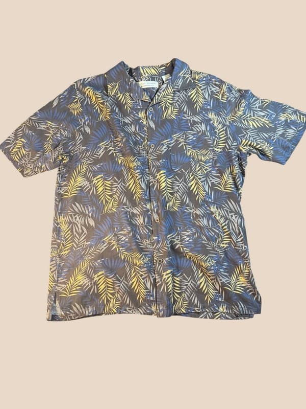 Island Republic Mens 100% Silk Tropical Leaf Print Short Sleeve Hawaiian Shirt L - Image 1