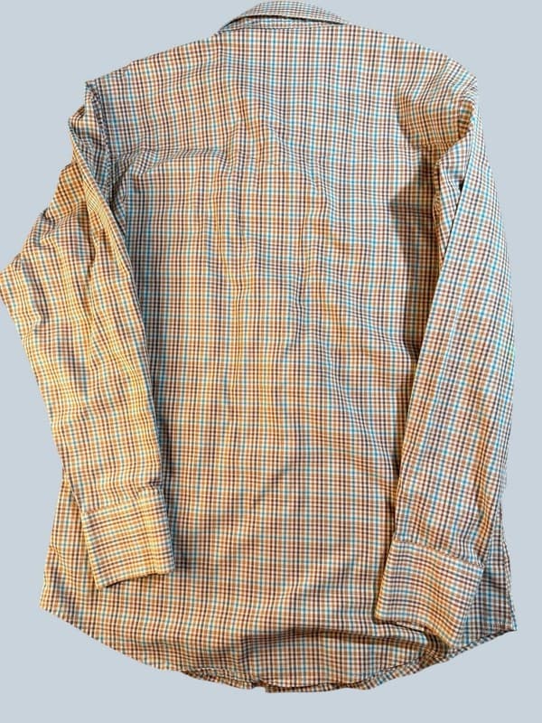 Wrangler Men's Regular Fit Plaid Pearl Snap Western Shirt Brown and Blue Check M - Thumbnail 2