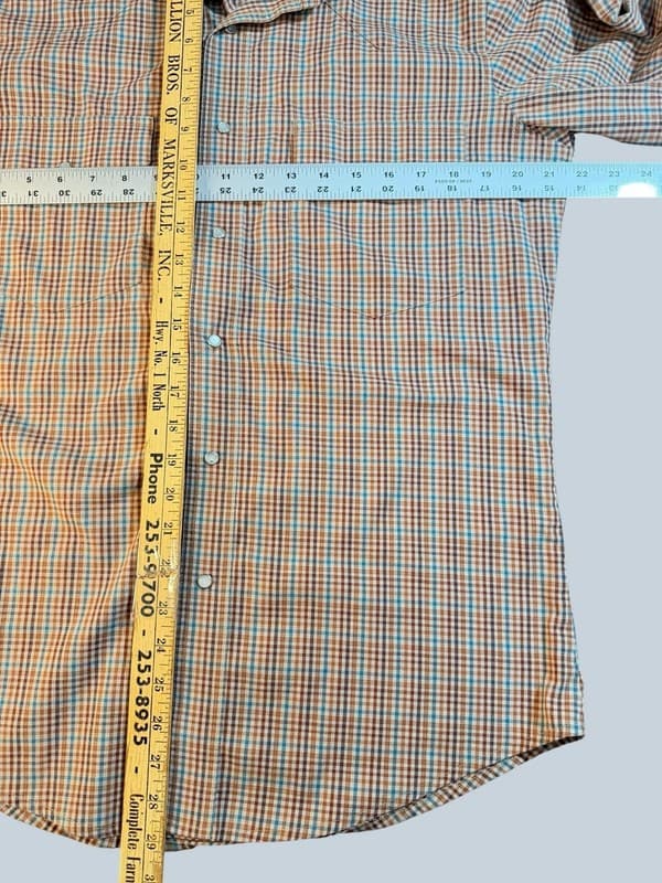 Wrangler Men's Regular Fit Plaid Pearl Snap Western Shirt Brown and Blue Check M - Thumbnail 5