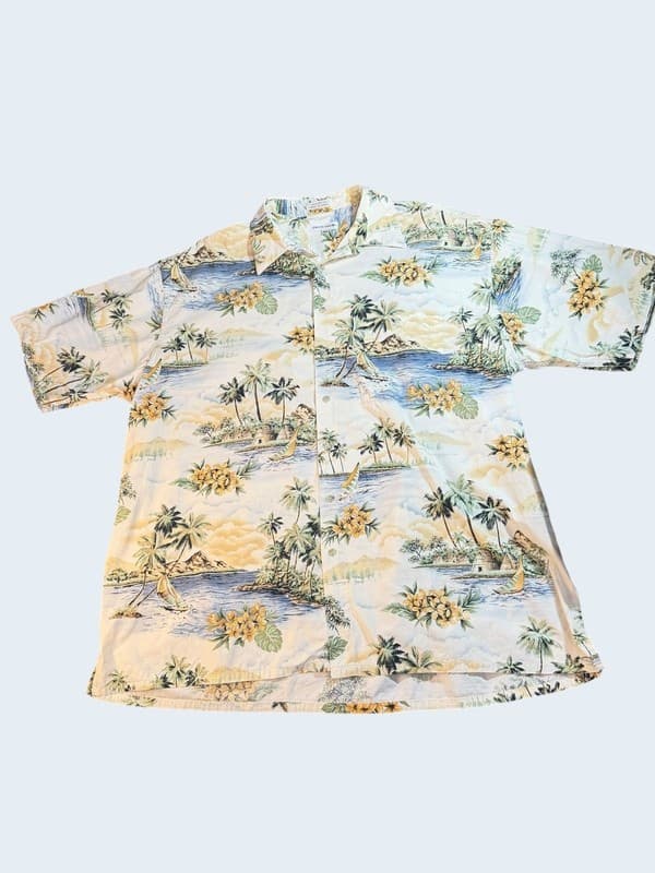 Pierre Cardin Men's 2XLT Hawaiian Shirt 100% Cotton Tropical Island Print - Image 1