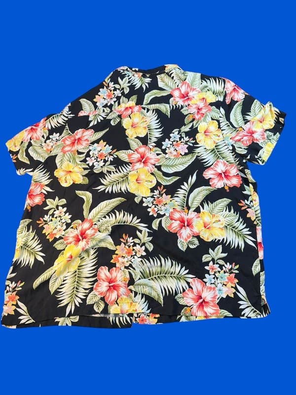 George Men's Black Tropical Hibiscus Floral Hawaiian Shirt 3XL - Thumbnail 2