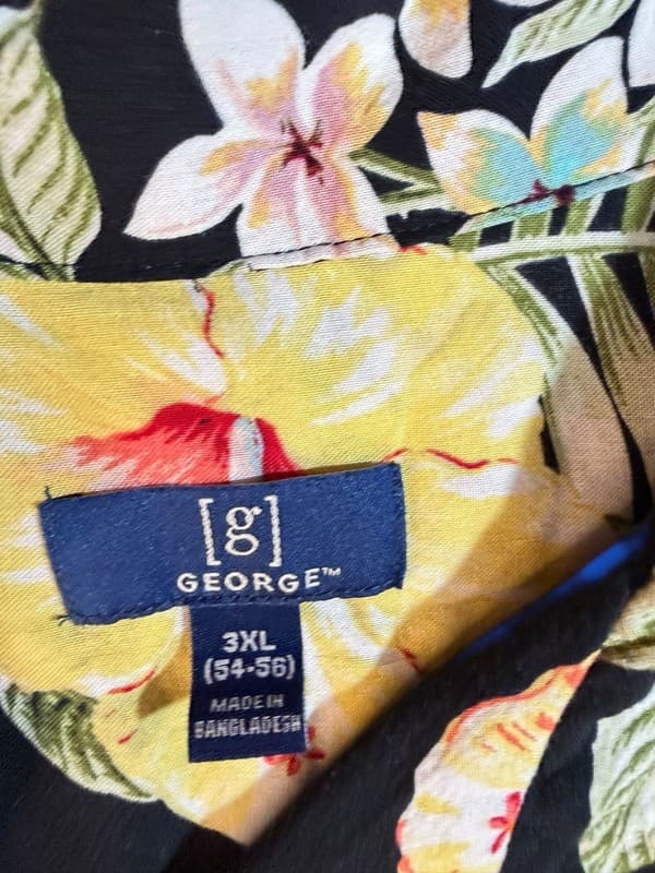 George Men's Black Tropical Hibiscus Floral Hawaiian Shirt 3XL - Thumbnail 3