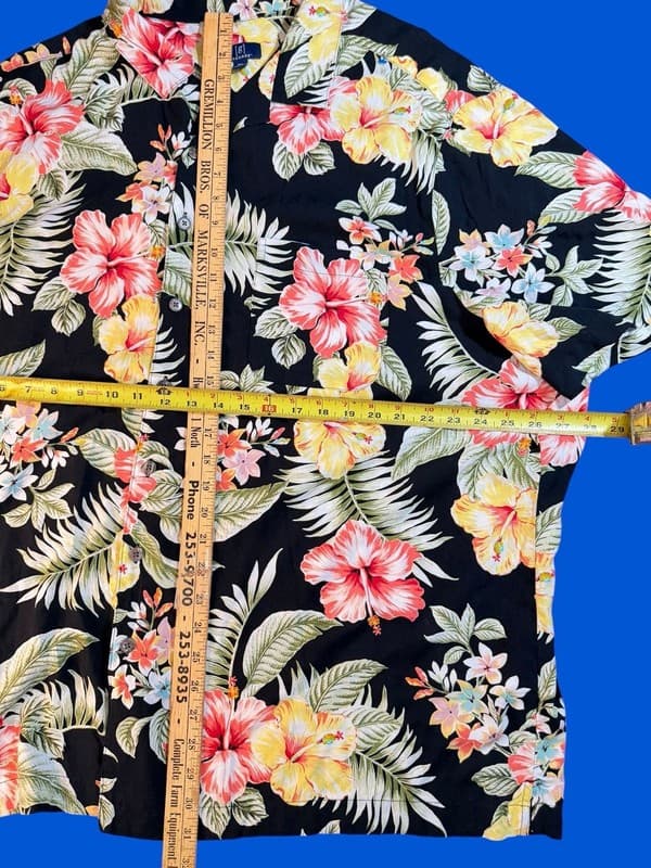 George Men's Black Tropical Hibiscus Floral Hawaiian Shirt 3XL - Thumbnail 4